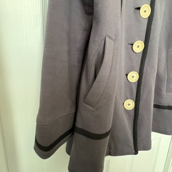 Knitted Dove Retro Button Front Jacket Coat Women’s Size L Gray/Black Trim EUC! - Picture 4 of 12